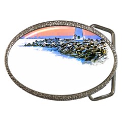 Breakwater Santa Cruz T- Shirt Lighthouse Breakwater Santa Cruz U S A Voyage Art Digital Painting Wa Belt Buckles by JamesGoode