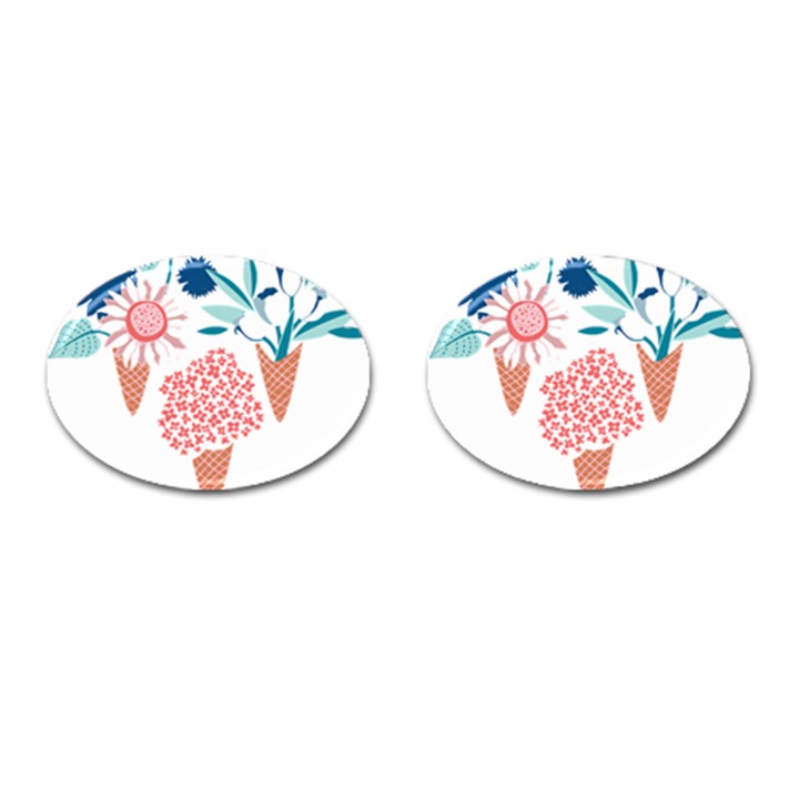 Flowers And Leaves T- Shirt Midsummer I Scream Flower Cones    Print    Pink Coral Aqua And Teal Flo Cufflinks (Oval)