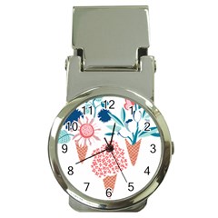 Flowers And Leaves T- Shirt Midsummer I Scream Flower Cones    Print    Pink Coral Aqua And Teal Flo Money Clip Watches by ZUXUMI