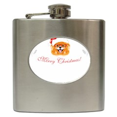 Pomeranian Dog T-shirthappy Pomeranian Dog Wearing Eyeglasses And Santa Hat T-shirt Hip Flask (6 Oz) by EnriqueJohnson