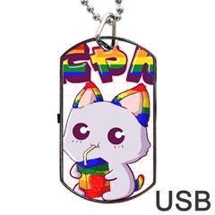 Gay Pride T- Shirt Gay Pride Kawaii Cat Strawberry Milk Rainbow Flag T- Shirt Dog Tag Usb Flash (one Side) by ZUXUMI