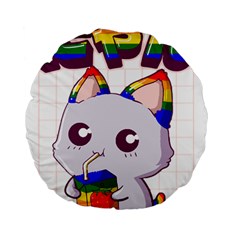 Gay Pride T- Shirt Gay Pride Kawaii Cat Strawberry Milk Rainbow Flag T- Shirt Standard 15  Premium Flano Round Cushions by ZUXUMI