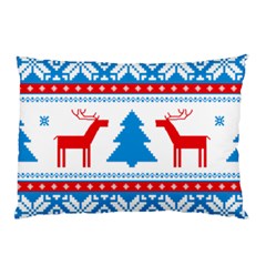 Red And Green Christmas Tree Winter Pattern Pixel Elk Buckle Holidays Pillow Case by Sarkoni