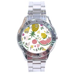 Fruits T- Shirt Funny Summer Fruits Collage Fruit Bright Colors T- Shirt Stainless Steel Analogue Watch