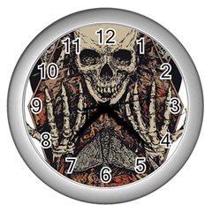 Gray And Multicolored Skeleton Illustration Wall Clock (silver) by uniart180623