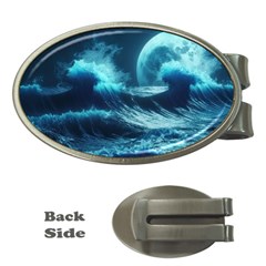 Moonlight High Tide Storm Tsunami Waves Ocean Sea Money Clips (oval)  by uniart180623