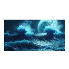 Moonlight High Tide Storm Tsunami Waves Ocean Sea Satin Wrap 35  X 70 