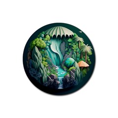Waterfall Jungle Nature Paper Craft Trees Tropical Rubber Round Coaster (4 Pack) by uniart180623