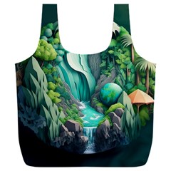 Waterfall Jungle Nature Paper Craft Trees Tropical Full Print Recycle Bag (xxl) by uniart180623