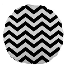 Black And White Chevron Large 18  Premium Round Cushions by Ket1n9