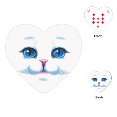 Cute White Cat Blue Eyes Face Playing Cards Single Design (heart) by Ket1n9