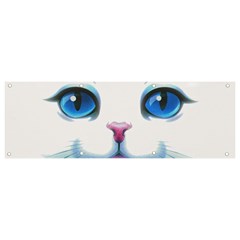 Cute White Cat Blue Eyes Face Banner And Sign 9  X 3  by Ket1n9