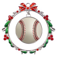 Baseball Metal X mas Wreath Ribbon Ornament