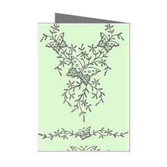 Illustration Of Butterflies And Flowers Ornament On Green Background Mini Greeting Cards (pkg Of 8) by Ket1n9