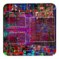 Technology Circuit Board Layout Pattern Square Glass Fridge Magnet (4 Pack) by Ket1n9