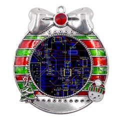 Technology Circuit Board Layout Metal X mas Ribbon With Red Crystal Round Ornament by Ket1n9