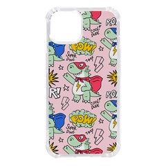 Seamless-pattern-with-many-funny-cute-superhero-dinosaurs-t-rex-mask-cloak-with-comics-style-inscrip Iphone 14 Tpu Uv Print Case by Ket1n9