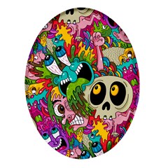 Crazy Illustrations & Funky Monster Pattern Oval Glass Fridge Magnet (4 Pack) by Ket1n9