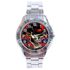 Confederate Flag Usa America United States Csa Civil War Rebel Dixie Military Poster Skull Stainless Steel Analogue Watch by Ket1n9