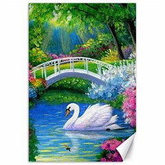 Swan Bird Spring Flowers Trees Lake Pond Landscape Original Aceo Painting Art Canvas 20  X 30  by Ket1n9