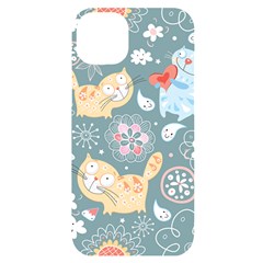 Cute Cat Background Pattern Iphone 14 Plus Black Uv Print Case by Ket1n9