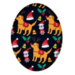 Funny Christmas Pattern Background Oval Glass Fridge Magnet (4 pack)