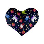 Colorful Funny Christmas Pattern Standard 16  Premium Heart Shape Cushions Back