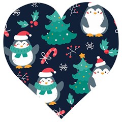 Colorful Funny Christmas Pattern Wooden Puzzle Heart by Ket1n9