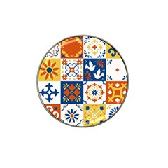 Mexican-talavera-pattern-ceramic-tiles-with-flower-leaves-bird-ornaments-traditional-majolica-style- Hat Clip Ball Marker (4 Pack) by Ket1n9