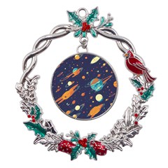Space Galaxy Planet Universe Stars Night Fantasy Metal X mas Wreath Holly Leaf Ornament by Ket1n9