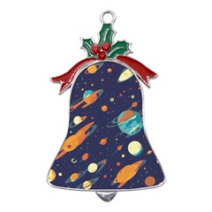 Space Galaxy Planet Universe Stars Night Fantasy Metal Holly Leaf Bell Ornament by Ket1n9