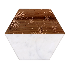 Snowflakes Snow Winter Christmas Marble Wood Coaster (hexagon)  by Grandong