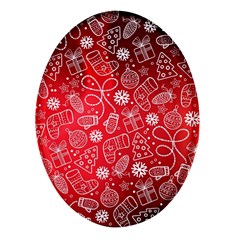 Christmas Pattern Red Oval Glass Fridge Magnet (4 Pack) by Grandong