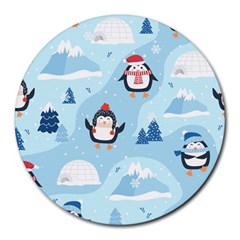 Christmas-seamless-pattern-with-penguin Round Mousepad by Grandong