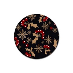 Christmas-pattern-with-snowflakes-berries Rubber Round Coaster (4 Pack) by Grandong