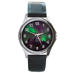 Aurora Northern Lights Celestial Magical Astronomy Round Metal Watch by Grandong