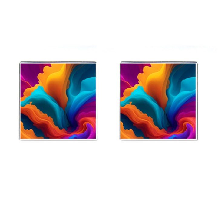Colorful Fluid Art Abstract Modern Cufflinks (Square)