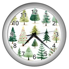 Christmas Xmas Trees Wall Clock (silver)