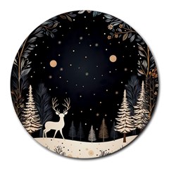 Christmas Winter Xmas Scene Nature Forest Tree Moon Round Mousepad by Vaneshop