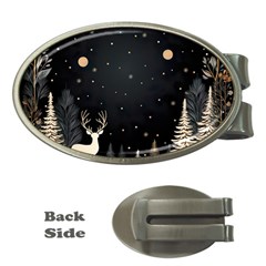 Christmas Winter Xmas Scene Nature Forest Tree Moon Money Clips (oval)  by Vaneshop