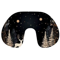 Christmas Winter Xmas Scene Nature Forest Tree Moon Travel Neck Pillow by Vaneshop