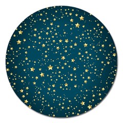 Star Golden Pattern Christmas Design White Gold Magnet 5  (round) by Vaneshop