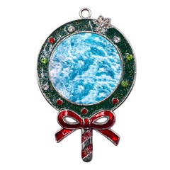 Blue Ocean Wave Texture Metal X mas Lollipop With Crystal Ornament by Jack14