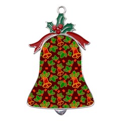 Template Christmas Pattern Metal Holly Leaf Bell Ornament by Pakjumat