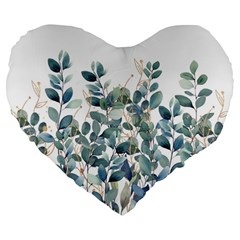 Green And Gold Eucalyptus Leaf Large 19  Premium Flano Heart Shape Cushions by Jack14