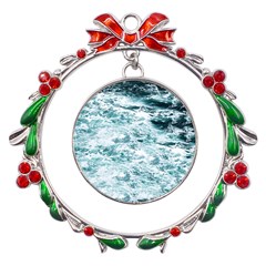 Ocean Wave Metal X mas Wreath Ribbon Ornament by Jack14