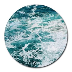 Blue Crashing Ocean Wave Round Mousepad by Jack14