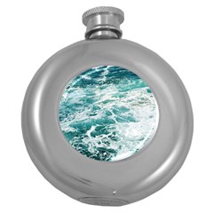 Blue Crashing Ocean Wave Round Hip Flask (5 Oz) by Jack14
