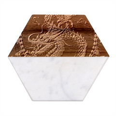 Dragon Pentagram Marble Wood Coaster (hexagon)  by Amaryn4rt