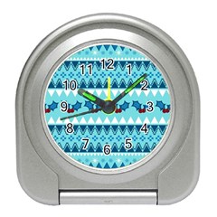 Blue Christmas Vintage Ethnic Seamless Pattern Travel Alarm Clock by Amaryn4rt